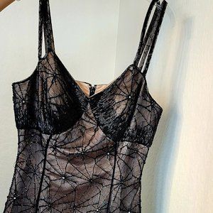 Formal beige and black lace dress